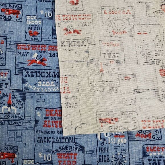 Vintage Cotton Fabric 1800s 1900s Gilded Age Wild West Event Handbills Blue Red - Picture 3 of 3
